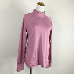 YOGALICIOUS Long Sleeve Mauve Pink Zip Pocket Mock Neck Pullover Shirt